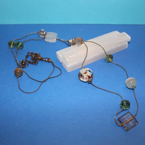 Glass Bead Necklace on Brass/Gold Colored Chain - Picture 3 of 5